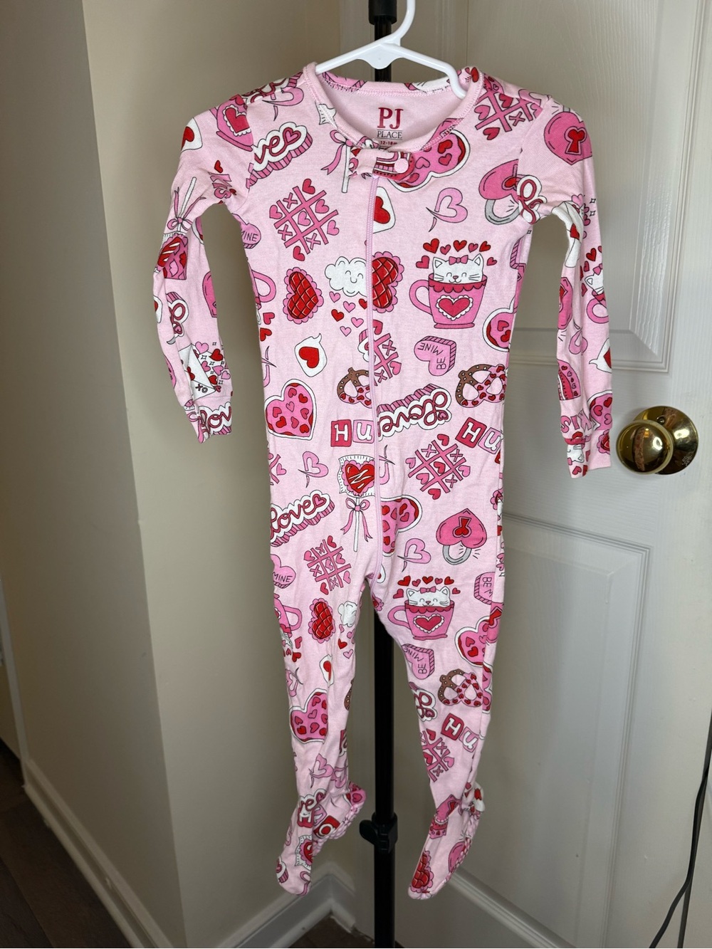 Place Girls' Pink Valentine Heart One-Piece Sleeper